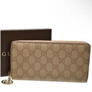 GUCCI Monogram Twins Large Zip Around Wallet Metallic Bronze